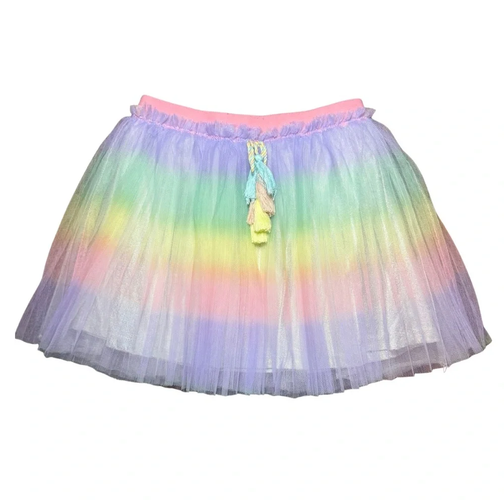 Baby Sara rainbow pleated tutu skirt with a rainbow tassle tie Girls 5 like new